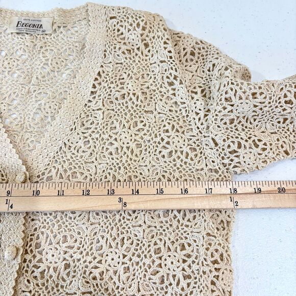 VTG Hand Crochet Ivory Cardigan Open Weave M Festival Boho 90s Y2K Cottagecore - Picture 7 of 9